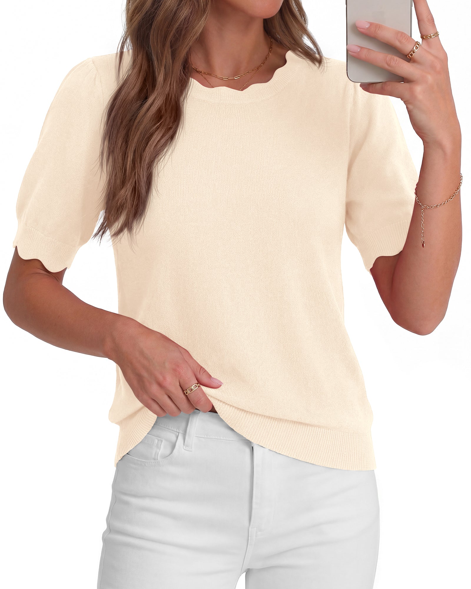 BTFBM Short Sleeve Sweater For Women 2026 Spring Summer Knit Basic Tops Lightweight Business Casual Vacation Outfits