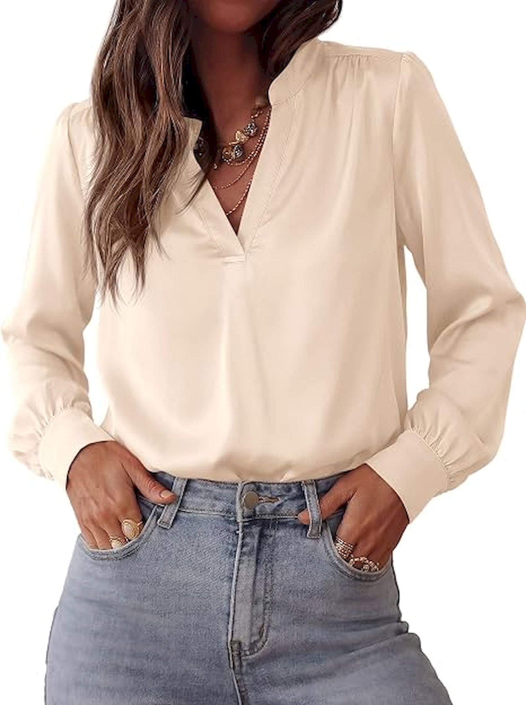 BTFBM Satin Blouses for Women Dressy Casual | Lightweight,V Neck,Long Sleeve Tops,Going Out Outfits,Fall Fashion Clothing