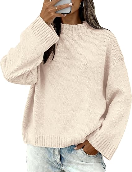 BTFBM Sweaters for Women Crewneck Long Sleeve Loose Knit Pullover  Ribbed Design, Drop Shoulder, Casual Oversized Sweater, Fashion Clothing, Fall Outfits, Winter Clothes, Daily Wear