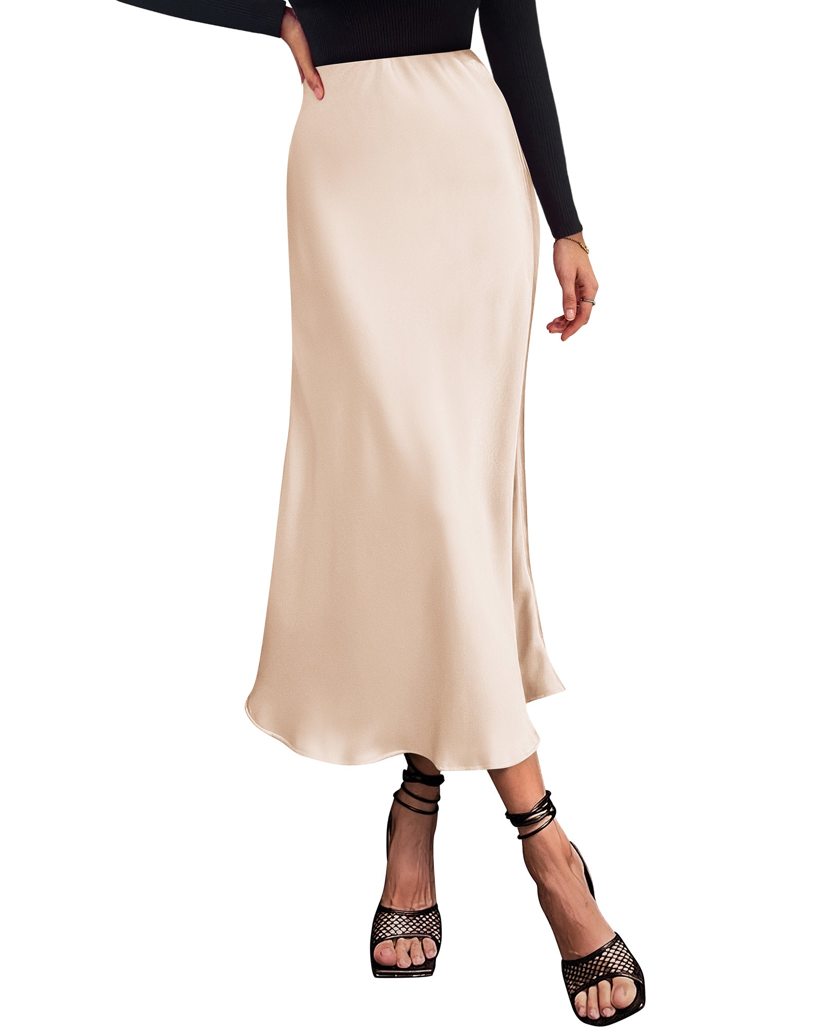 BTFBM 2026 Womens Spring Summer Long Satin Skirt Silk Elegant High Waist Cocktail Party Wedding Flowy A-Line Midi Skirts