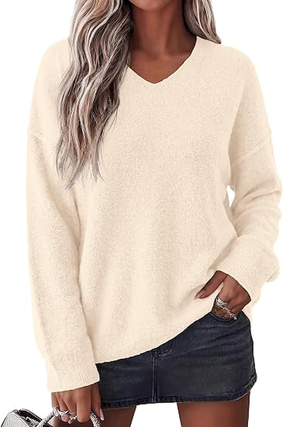 BTFBM Women's Loose Knitted Casual Sweaters | V Neck,Long Sleeve Sweater,Slouchy Pullover Tops,Fall Winter Clothes 2026