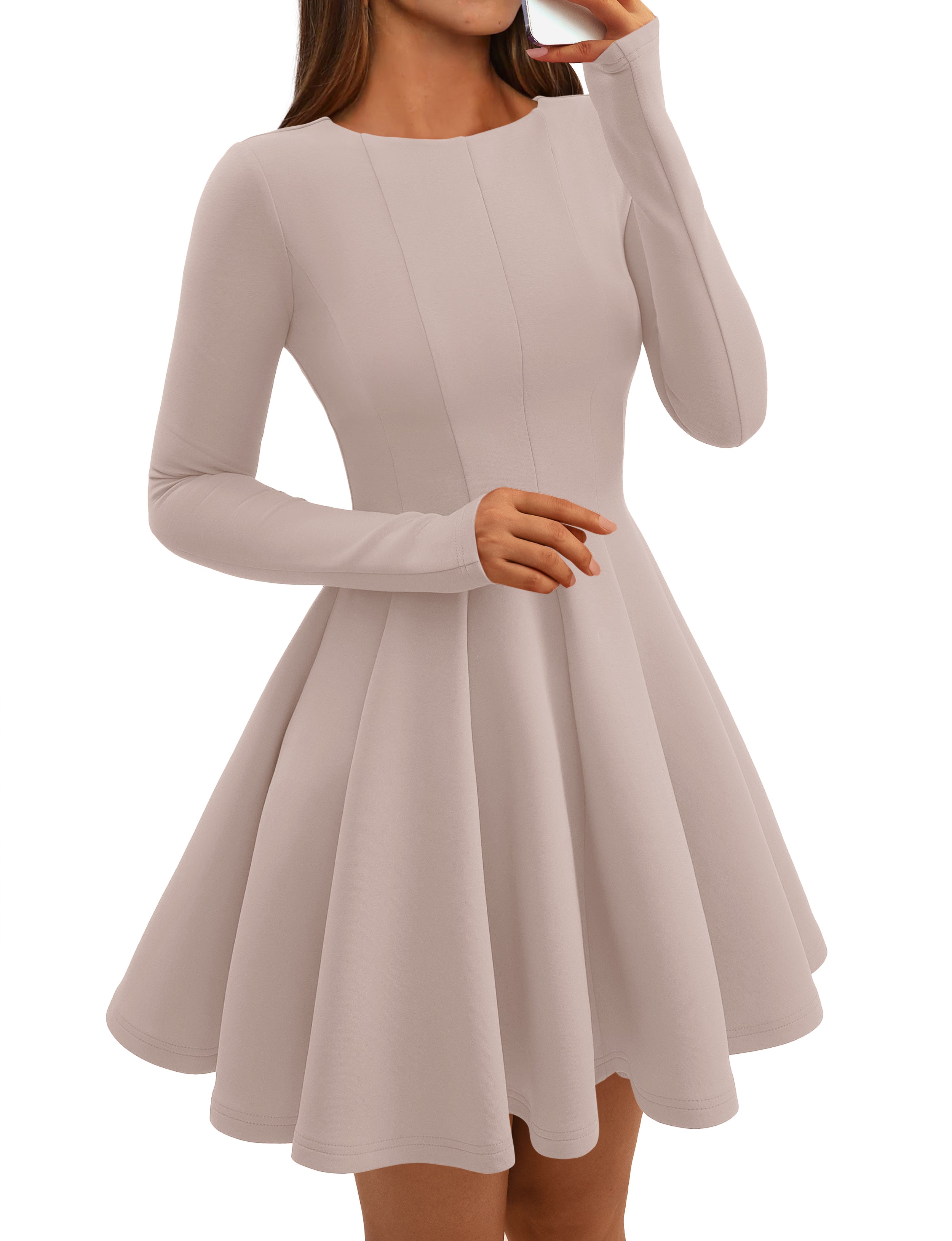 BTFBM Summer Dresses For Women 2026 Long Sleeve High Waist Pleated Flowy A Line Party Wedding Guest Dress Business Casual