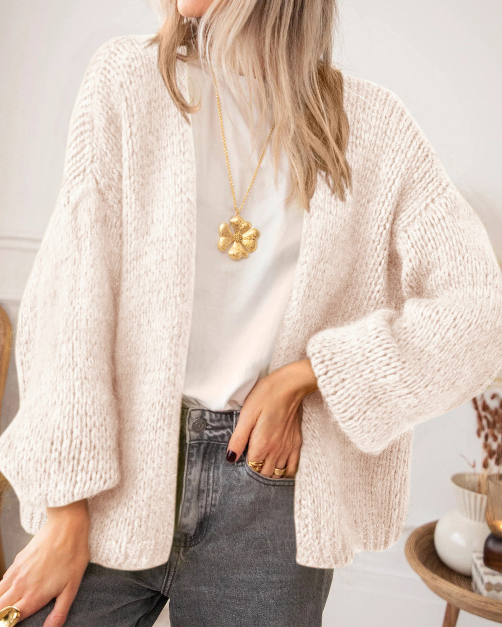 BTFBM Cardigan Sweaters for Women Fall Fashion Clothes 2026 | No Button No Pocket Design, Chunky Knit Open Front Cardigans, Ribbed Cuff Long Sleeve Sweater, Loose Winter Coat Clothing
