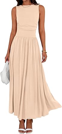 BTFBM Summer Maxi Dresses for Women 2026 Spring Sleeveless Casual Ruched High Waisted Long Sundress Flowy Beach Dress