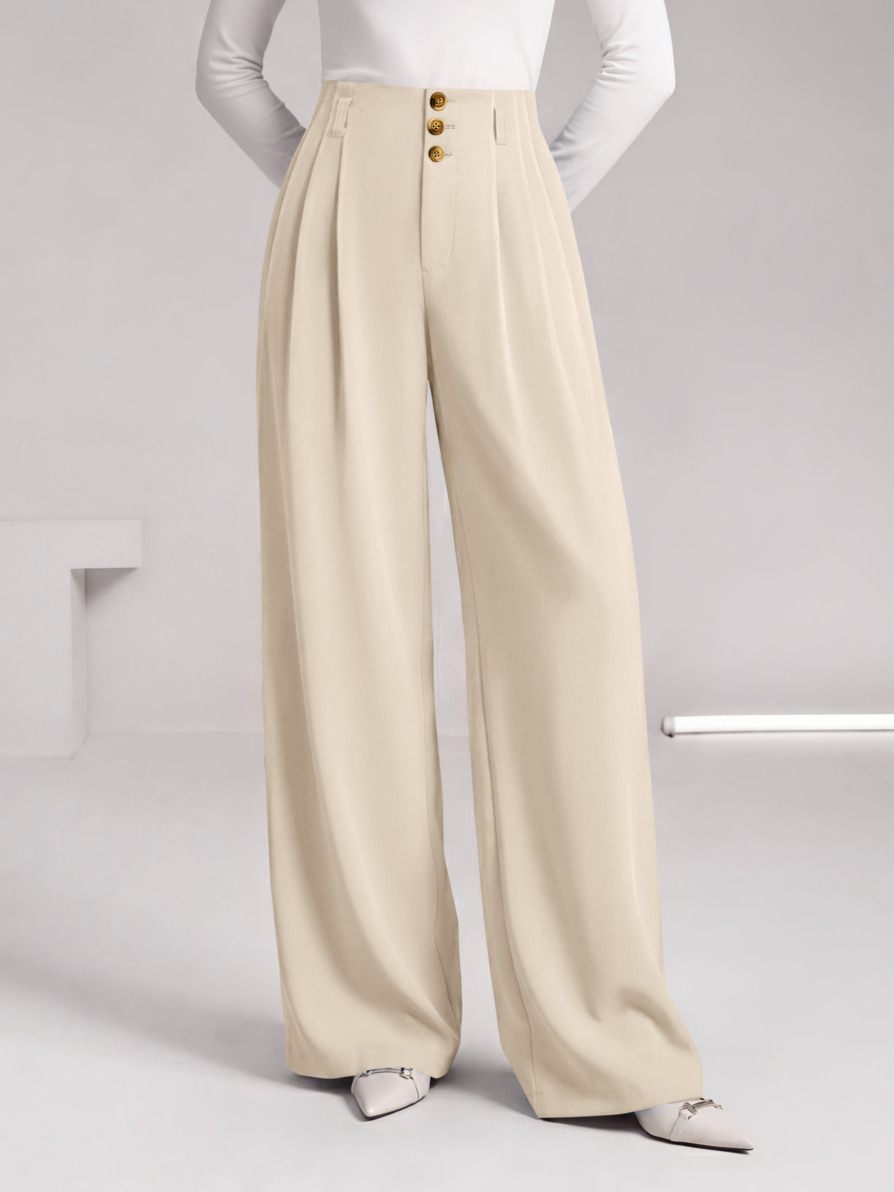 BTFBM Wide Leg Dress Pants Women Business Casual Outfits | Elastic High Waisted Palazzo Pants, Button Zip Up Closure, Pleated Office Work Trousers With Pockets, Fall Fashion 2026