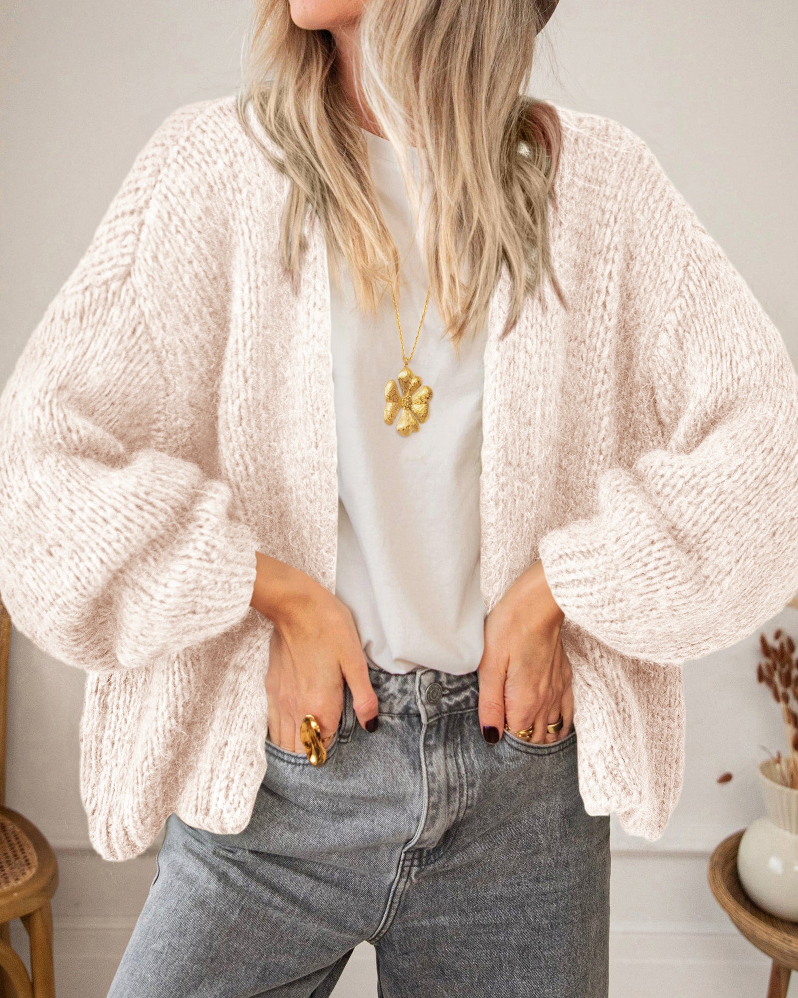 BTFBM Cardigan Sweaters for Women Fall Fashion Clothes 2026 | No Button No Pocket Design, Chunky Knit Open Front Cardigans, Ribbed Cuff Long Sleeve Sweater, Loose Winter Coat Clothing
