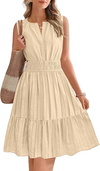 BTFBM Mini Dresses for Women 2026 Summer Sleeveless V Neck Elastic Waist Beach Vacation Sundress Boho Casual Dress Pockets