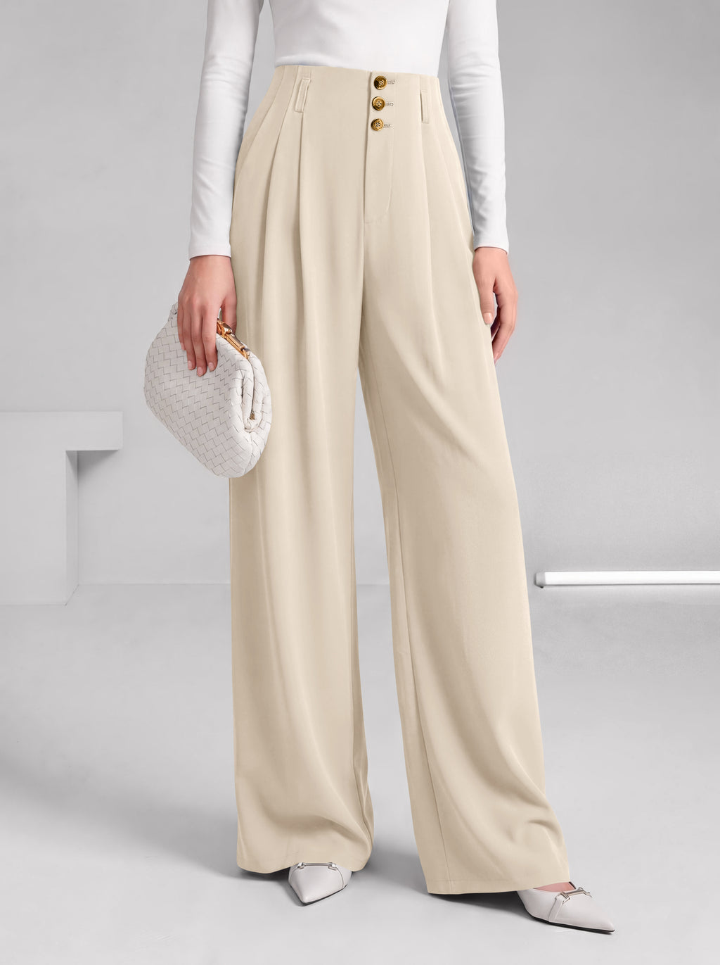 BTFBM Wide Leg Dress Pants Women Business Casual Outfits | Elastic High Waisted Palazzo Pants, Button Zip Up Closure, Pleated Office Work Trousers With Pockets, Fall Fashion 2026