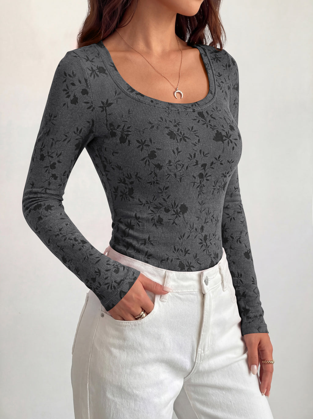 BTFBM Women's Long Sleeve Scoop Neck Shirts Floral Tops | Casual Women Fall Clothes, Ribbed Slim Fitted T-Shirts, y2k Fashion Clothing, Concert Going Out Top, Club Date Night Outfits