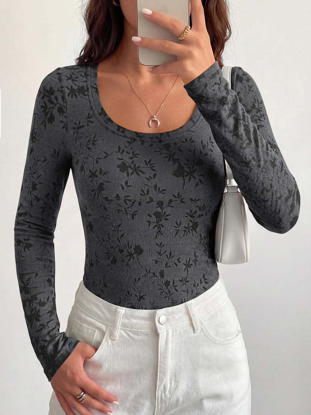 BTFBM Women's Long Sleeve Scoop Neck Shirts Floral Tops | Casual Women Fall Clothes, Ribbed Slim Fitted T-Shirts, y2k Fashion Clothing, Concert Going Out Top, Club Date Night Outfits