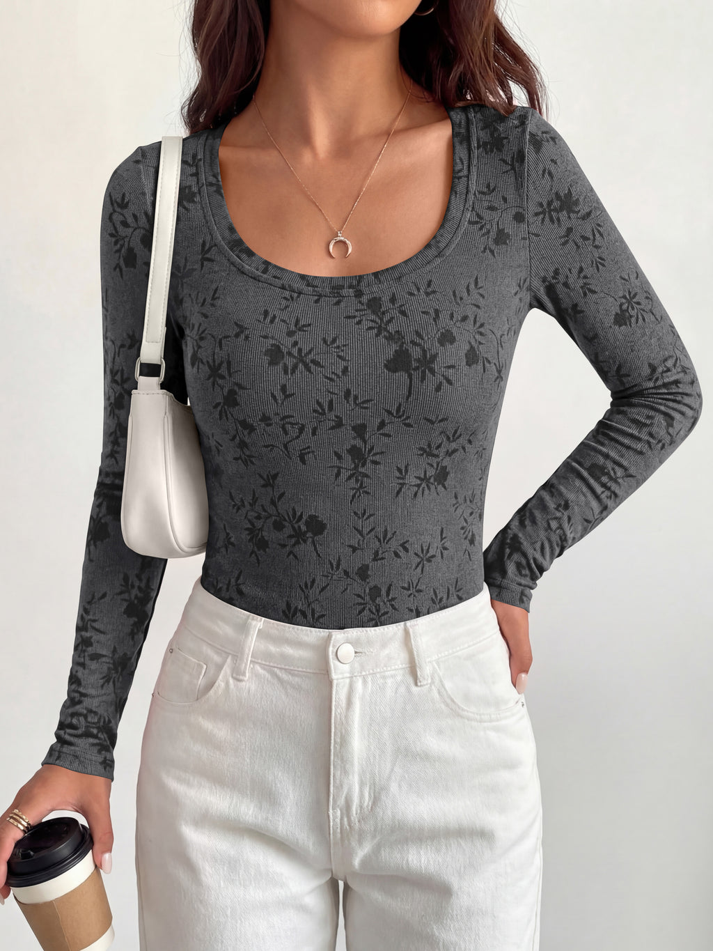 BTFBM Women's Long Sleeve Scoop Neck Shirts Floral Tops | Casual Women Fall Clothes, Ribbed Slim Fitted T-Shirts, y2k Fashion Clothing, Concert Going Out Top, Club Date Night Outfits
