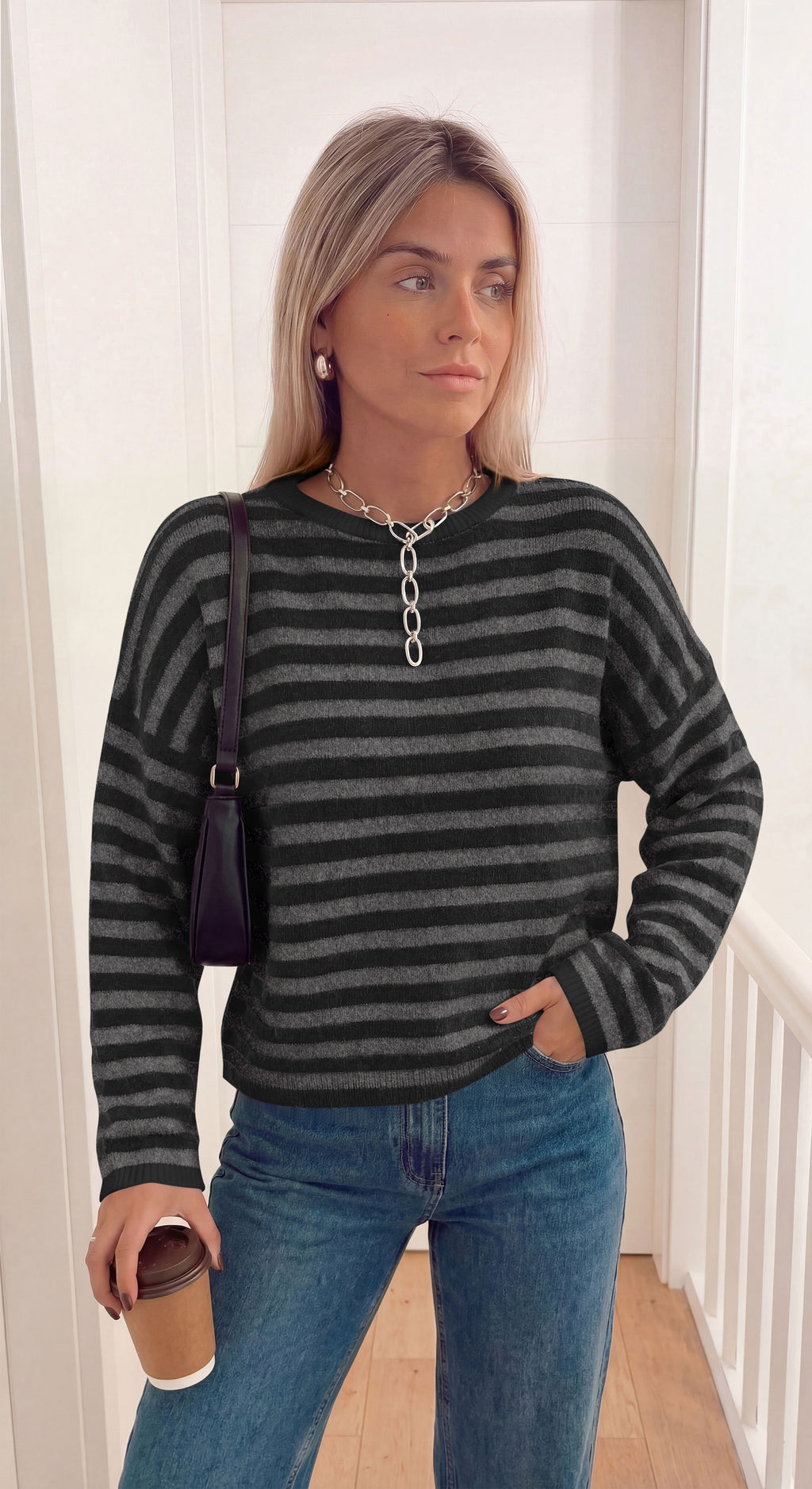 BTFBM Women's Lightweight Oversized Striped Sweater | Soft Knit Cozy Sweaters, Crew Neck Long Sleeve Pullover, y2k Color Block, Casual Holiday Outfits, Winter Fall Clothes 2026