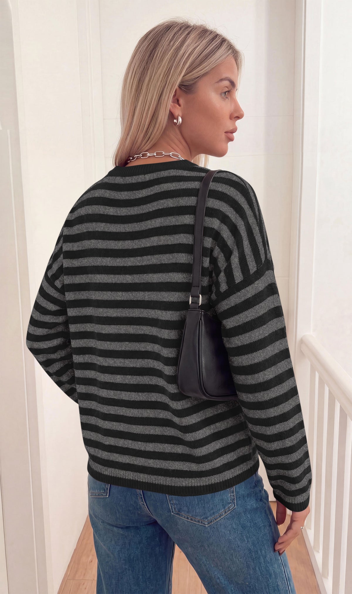 BTFBM Women's Lightweight Oversized Striped Sweater | Soft Knit Cozy Sweaters, Crew Neck Long Sleeve Pullover, y2k Color Block, Casual Holiday Outfits, Winter Fall Clothes 2026