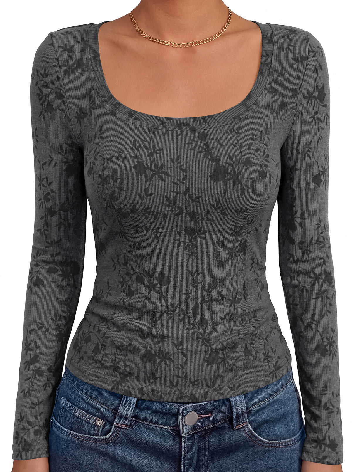 BTFBM Women's Long Sleeve Scoop Neck Shirts Floral Tops | Casual Women Fall Clothes, Ribbed Slim Fitted T-Shirts, y2k Fashion Clothing, Concert Going Out Top, Club Date Night Outfits