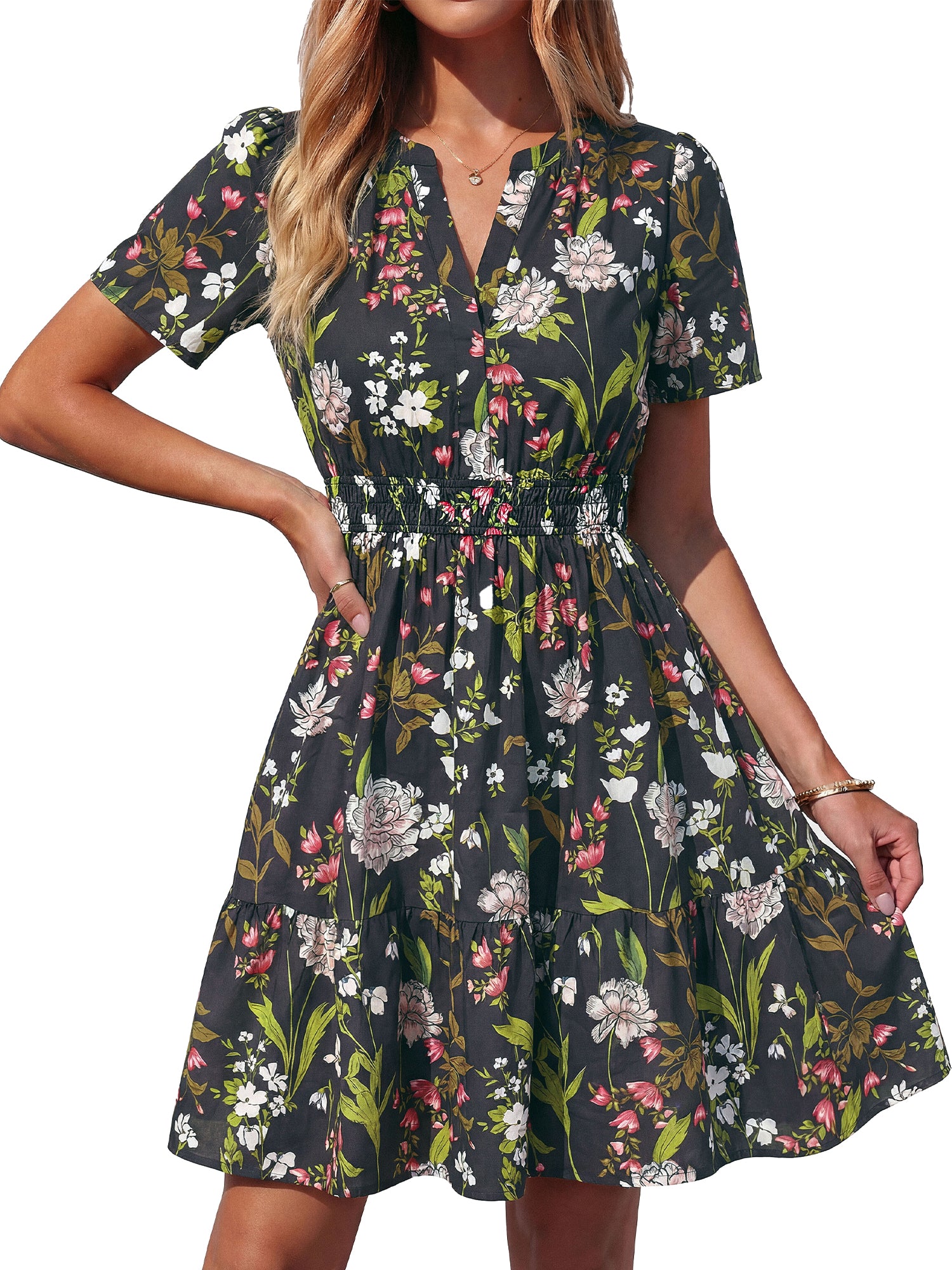 BTFBM Summer Dresses for Women 2026 Lightweight Casual Short Sleeve Floral Mini Dress A Line Beach Vacation Sundress