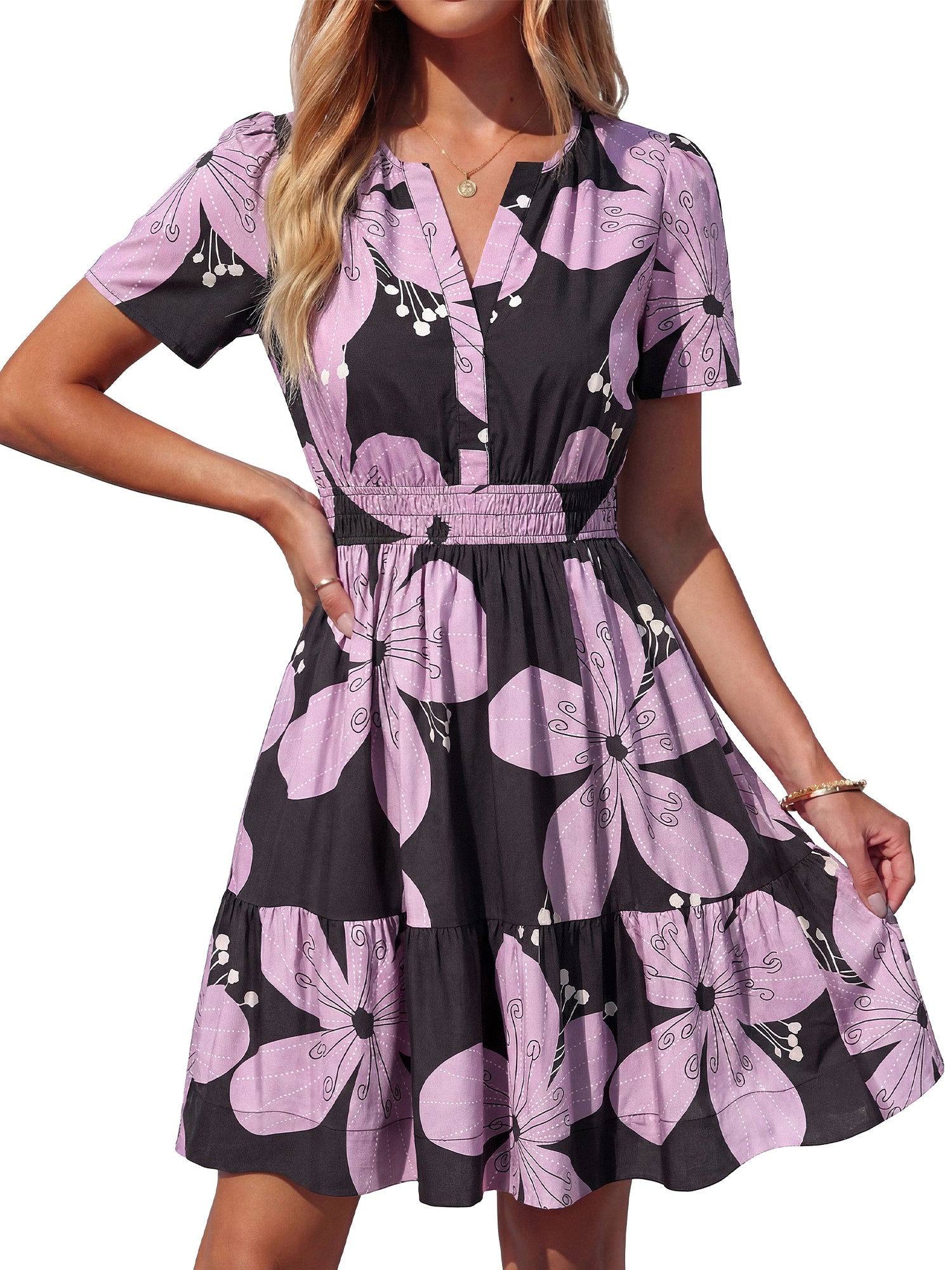 BTFBM Summer Dresses for Women 2026 Lightweight Casual Short Sleeve Floral Mini Dress A Line Beach Vacation Sundress