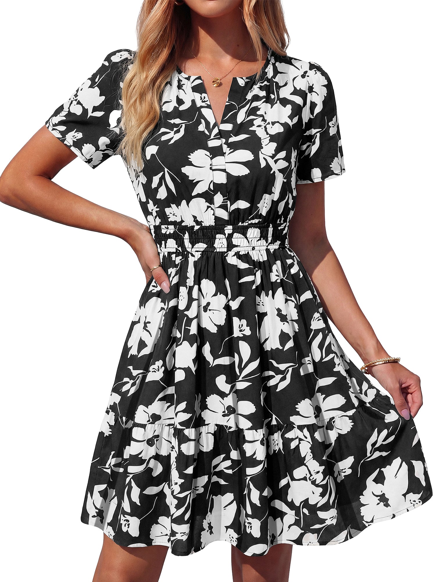 BTFBM Summer Dresses for Women 2026 Lightweight Casual Short Sleeve Floral Mini Dress A Line Beach Vacation Sundress
