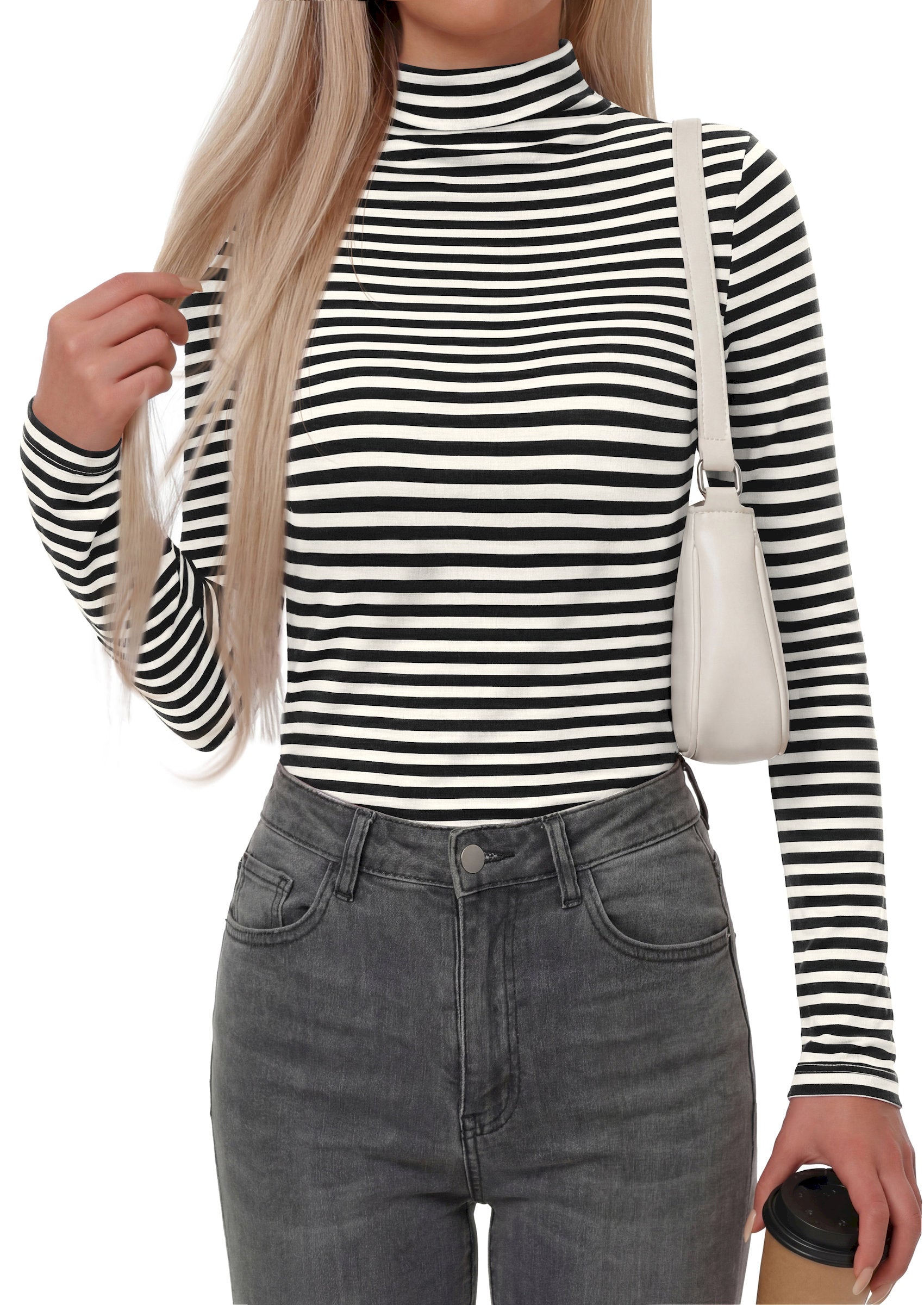 BTFBM Long Sleeve Shirts For Women Turtleneck Striped Shirt Lightweight Basic Thermal Underwear Tops 2026 Fall Fashion
