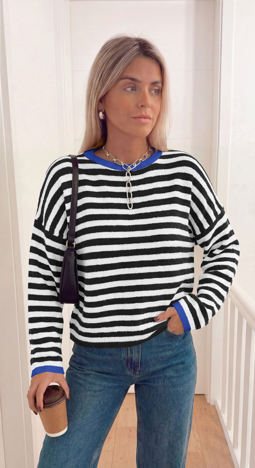 BTFBM Women's Lightweight Oversized Striped Sweater | Soft Knit Cozy Sweaters, Crew Neck Long Sleeve Pullover, y2k Color Block, Casual Holiday Outfits, Winter Fall Clothes 2026