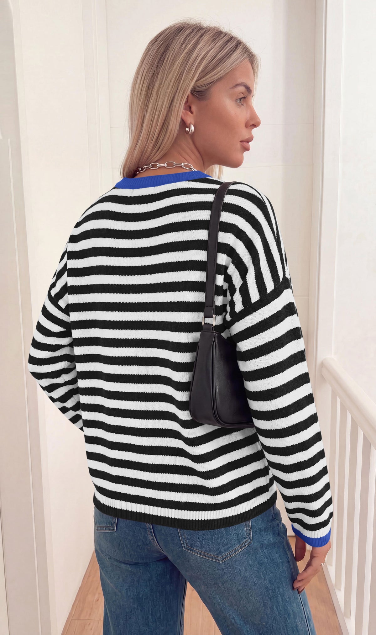 BTFBM Women's Lightweight Oversized Striped Sweater | Soft Knit Cozy Sweaters, Crew Neck Long Sleeve Pullover, y2k Color Block, Casual Holiday Outfits, Winter Fall Clothes 2026