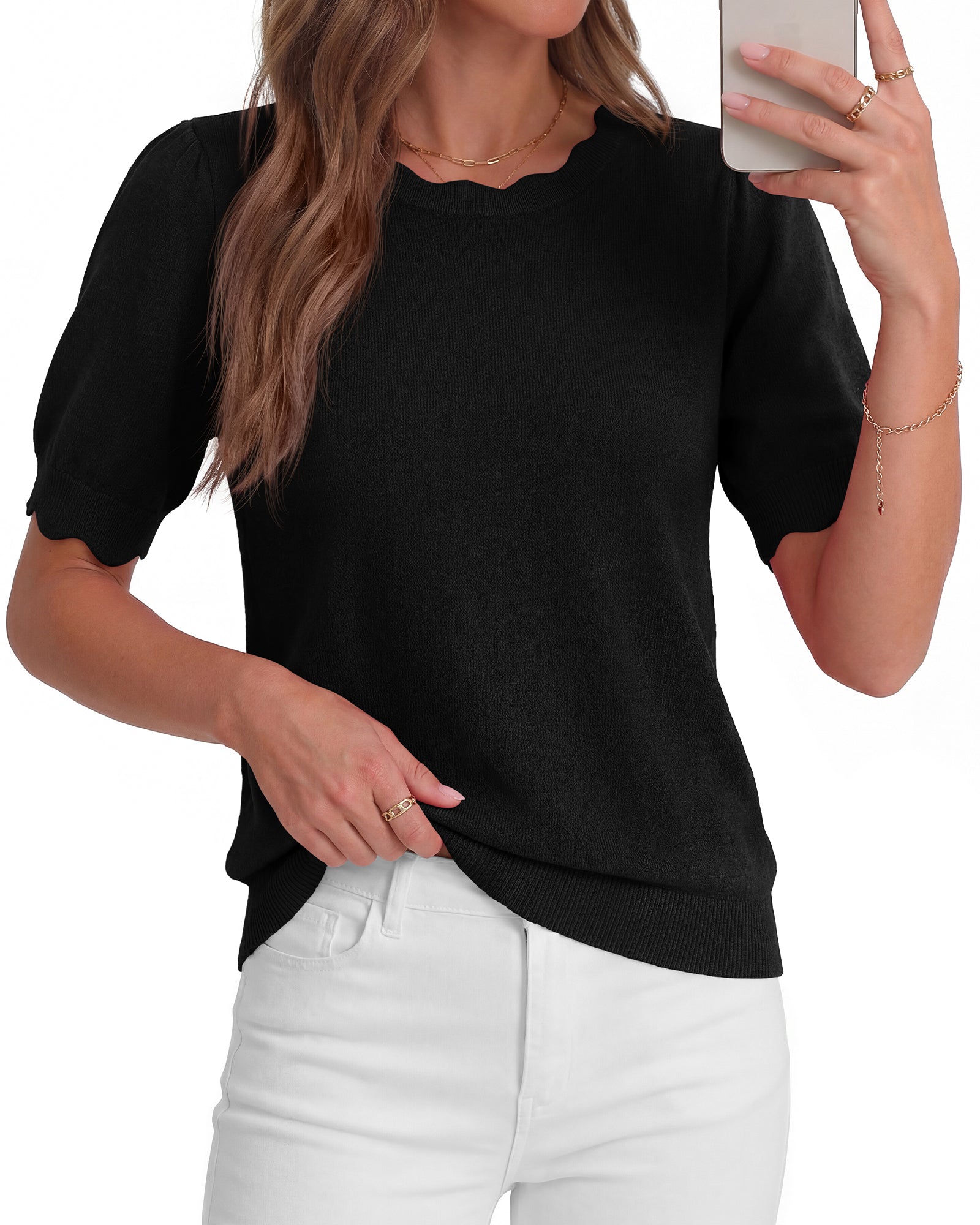 BTFBM Short Sleeve Sweater For Women 2026 Spring Summer Knit Basic Tops Lightweight Business Casual Vacation Outfits
