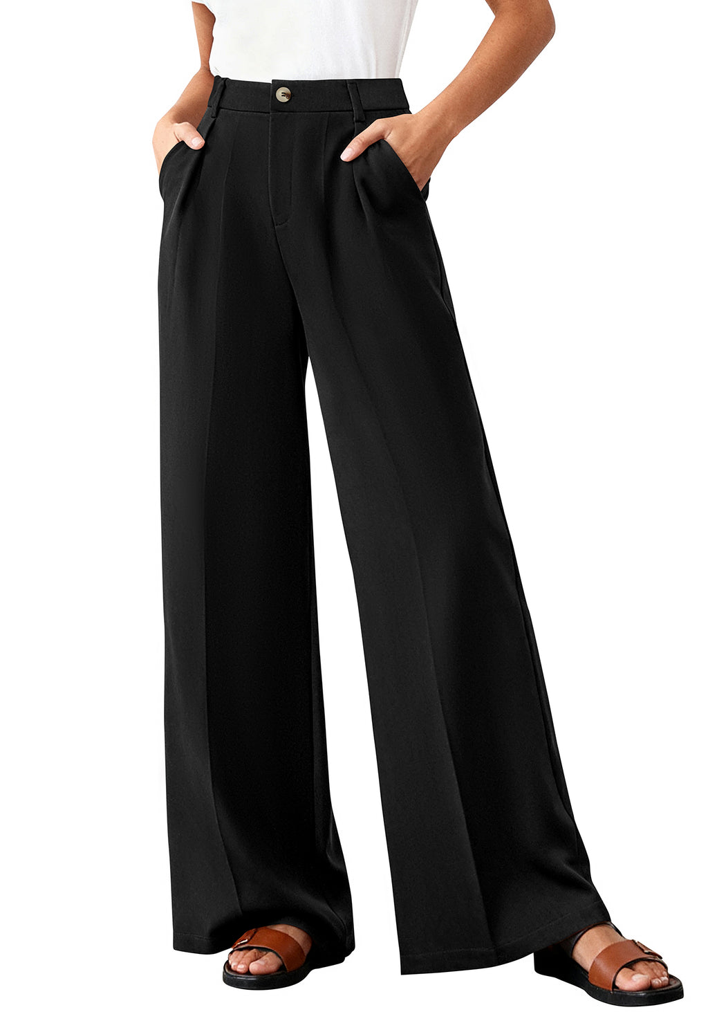 BTFBM Wide Leg Pants Woman 2026 High Waisted Button Business Casual Dressy Trousers Office Work Palazzo Pants Pockets