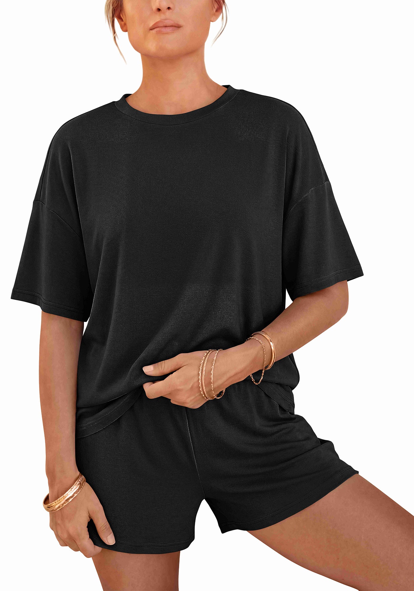 BTFBM Two Piece Sets For Women Summer Outfits Short Sleeve Tops Lounge Shorts Sets Oversized Matching Sets Pockets 2026