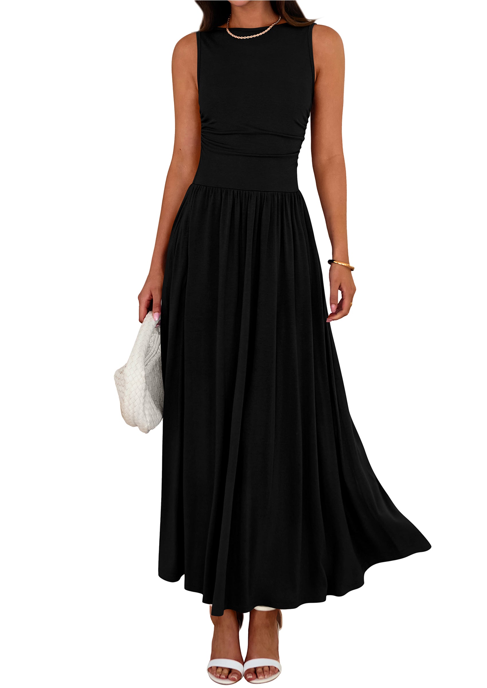 BTFBM Summer Maxi Dresses for Women 2026 Spring Sleeveless Casual Ruched High Waisted Long Sundress Flowy Beach Dress