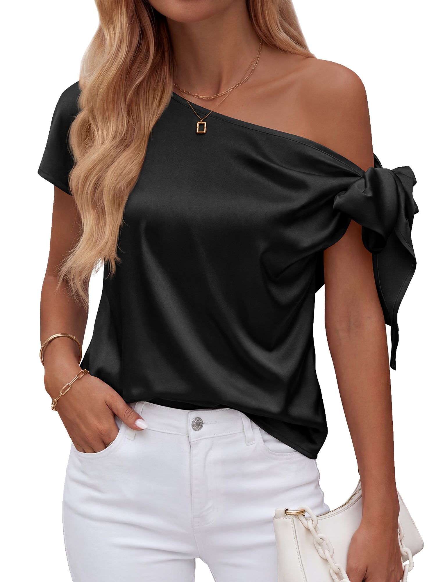 BTFBM Off The Shoulder Tops for Women Summer 2026 Short Sleeve Satin Blouse Shirts Silk Y2K Going Out Top Beach Vacation