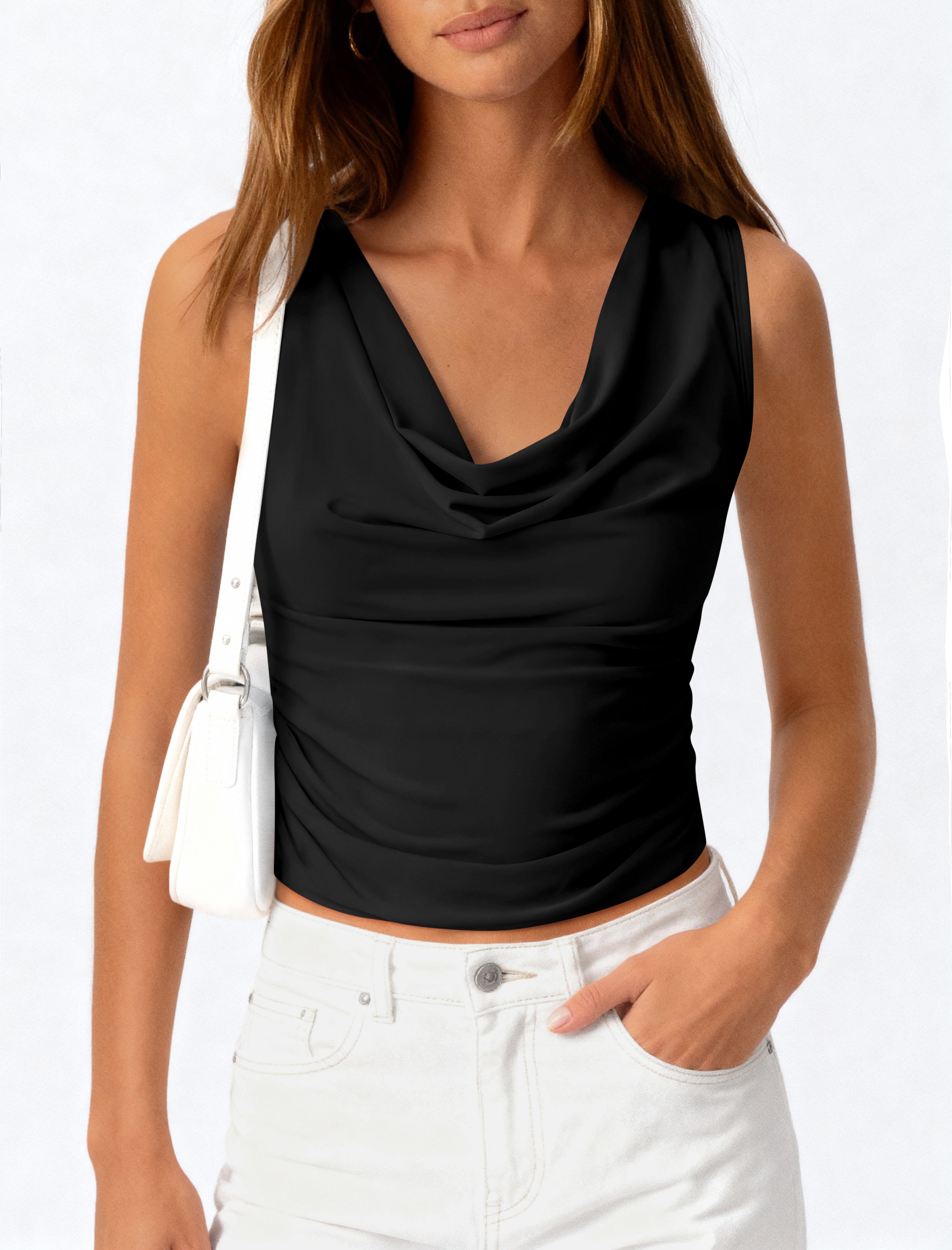 BTFBM Cowl Neck Tank Tops for Women 2026 Spring Summer Sleeveless Dressy Blouses Business Casual Outfits Going Out Top