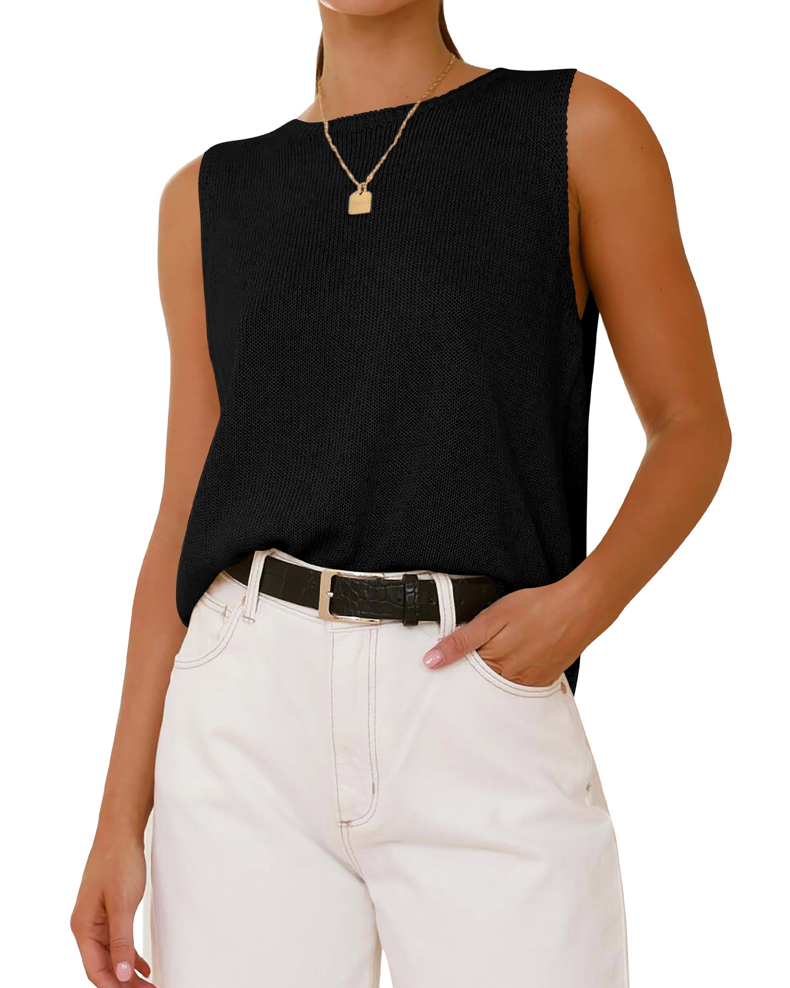 BTFBM Sleeveless Sweater Tops for Women 2026 Crew Neck Lightweight Casual Loose Tank Summer Outfits Fashion Clothing