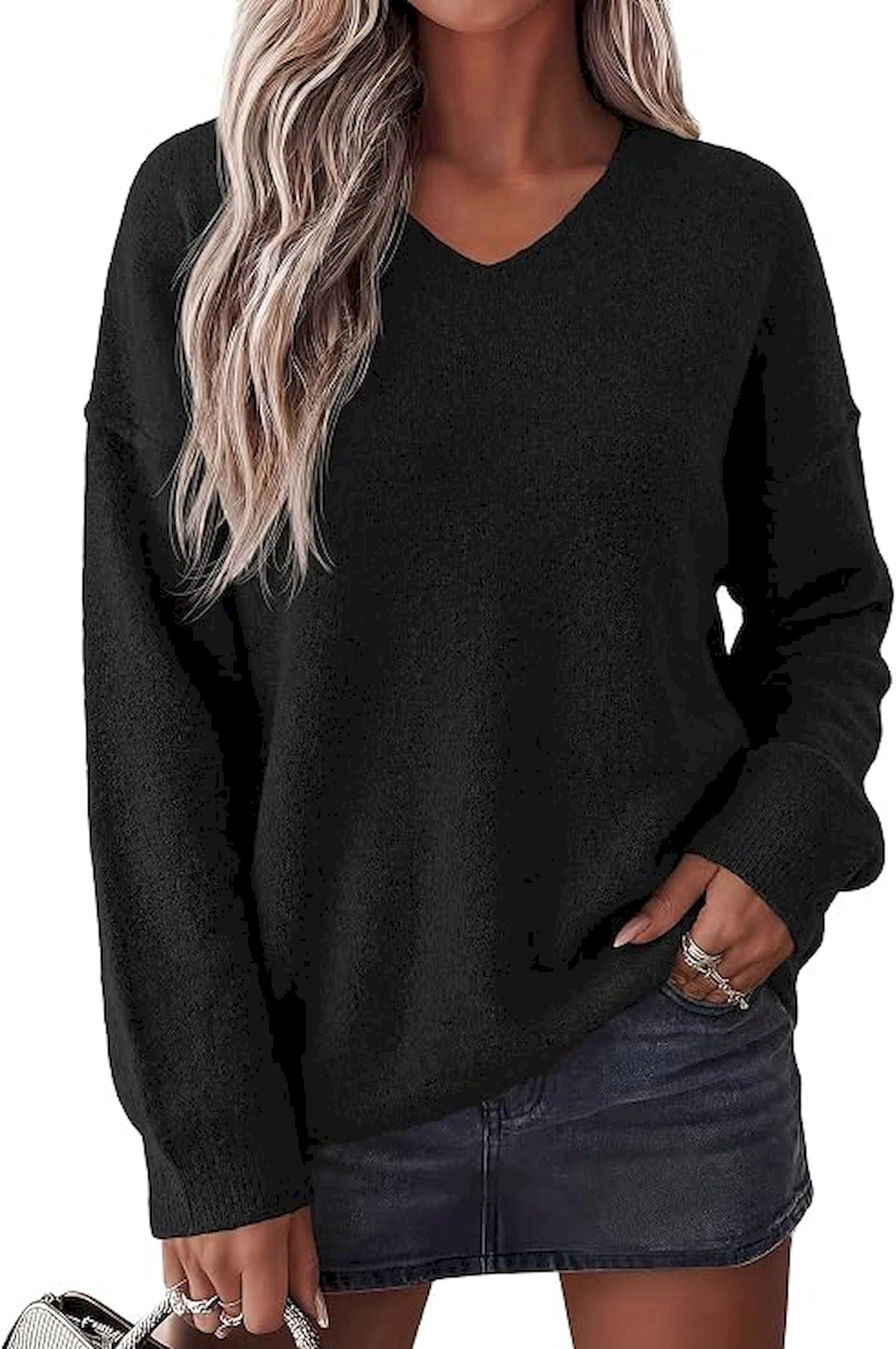 BTFBM Women's Loose Knitted Casual Sweaters | V Neck,Long Sleeve Sweater,Slouchy Pullover Tops,Fall Winter Clothes 2026