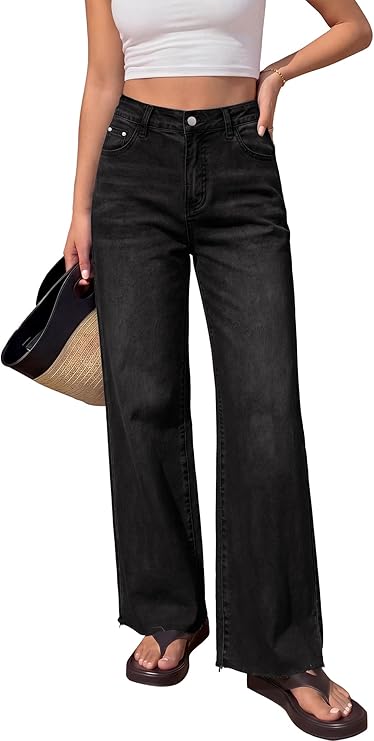 BTFBM Jeans for Women 2026 Summer High Waisted Button Down Straight Leg Stretchy Raw Hem Trendy Denim Pants with Pockets
