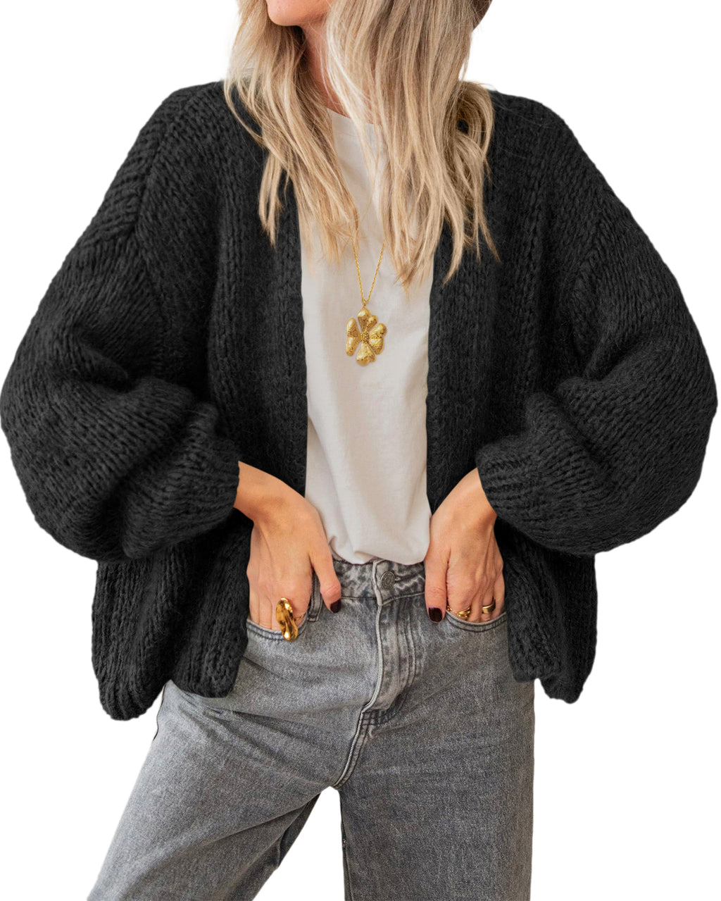 BTFBM Cardigan Sweaters for Women Fall Fashion Clothes 2026 | No Button No Pocket Design, Chunky Knit Open Front Cardigans, Ribbed Cuff Long Sleeve Sweater, Loose Winter Coat Clothing