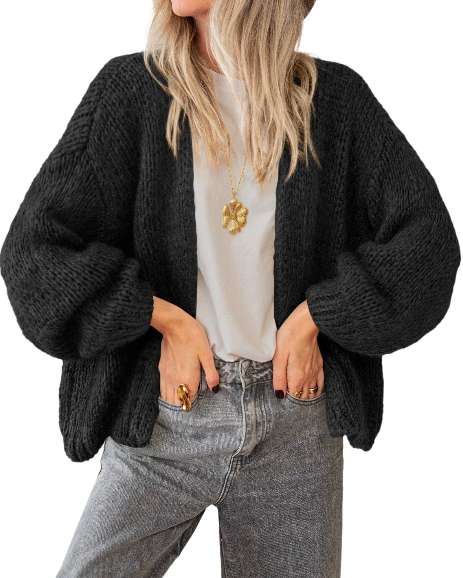 BTFBM Cardigan Sweaters for Women Fall Fashion Clothes 2026 | No Button No Pocket Design, Chunky Knit Open Front Cardigans, Ribbed Cuff Long Sleeve Sweater, Loose Winter Coat Clothing