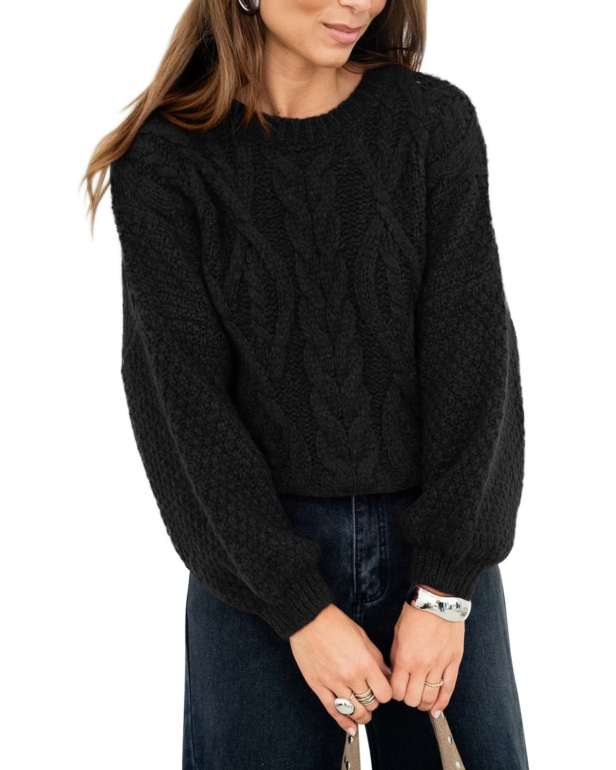 BTFBM Womens Sweaters Fall 2026 Long Sleeve Cable Knit Oversized Sweater Chunky Pullover Loose Fashion Clothes