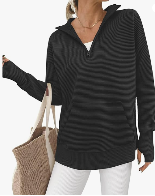 BTFBM Sweaters for Women Fall Clothes 2026 Pocket Quarter Zip Pullover V Neck Long Sleeve Knit Trendy Winter Sweater