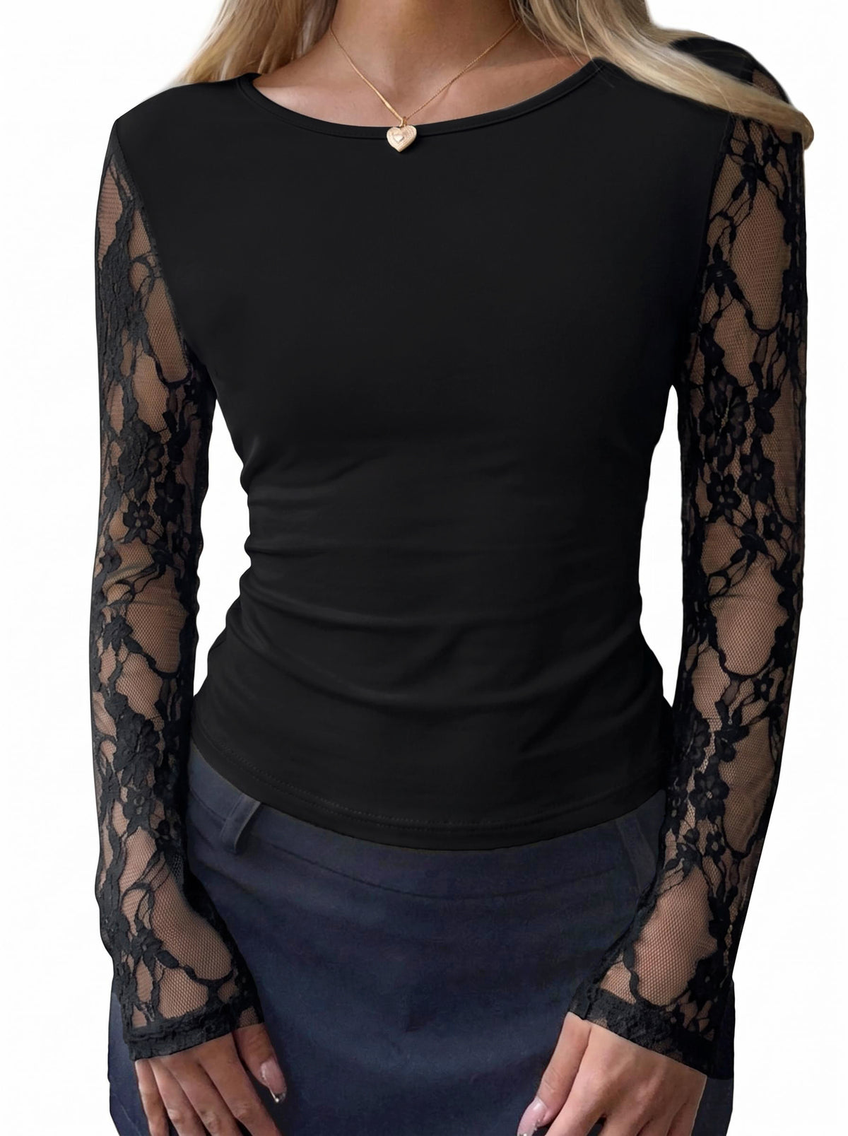 BTFBM Fall Tops for Women 2026 Sheer Lace Long Sleeve Top Slim Fit Blouses
