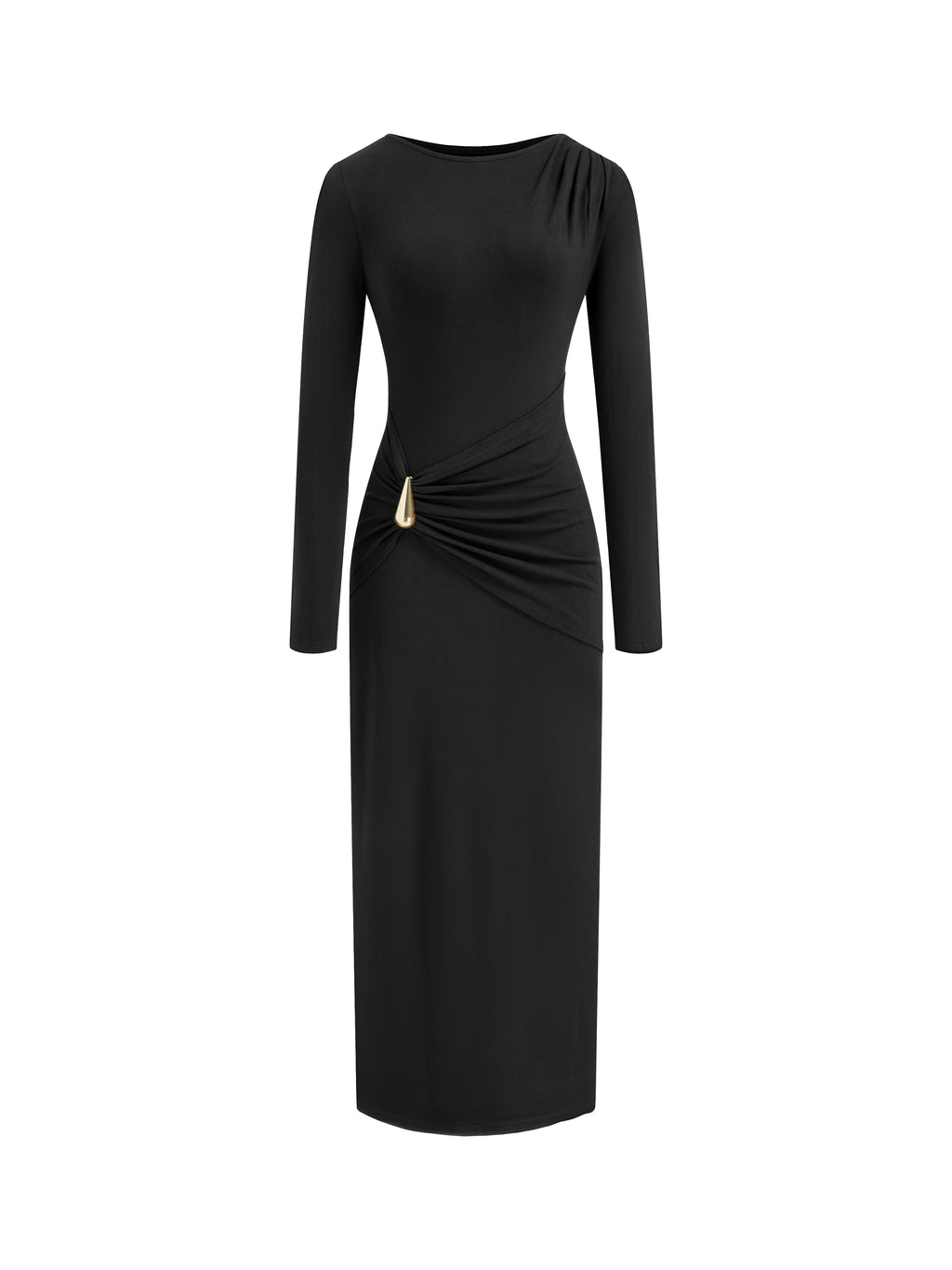 BTFBM Womens Long Sleeve Ruched Slit Maxi Wedding Guest Dress | Boat Neck, Bodycon, Semi Formal Dresses For Women Cocktail, Party, Homecoming, Date Night, Christmas, Holiday, Winter Outfits