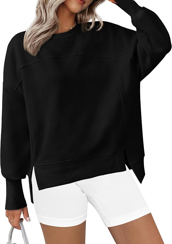 BTFBM Sweatshirt for Women Crewneck Long Sleeve Side Slit Tops  Fleece Pullover, Asymmetrical Hem, Elastic Cuffs, Drop Shoulder, Casual Workout, Cozy Fall Fashion Clothing, Winter Outfits