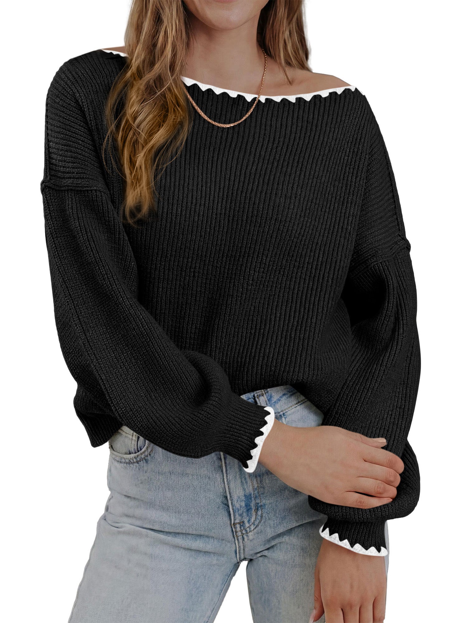 BTFBM Fall Sweaters for Women 2026 Casual Long Sleeve Oversized Sweater Loose Fit Ribbed Knit Pullover Tops