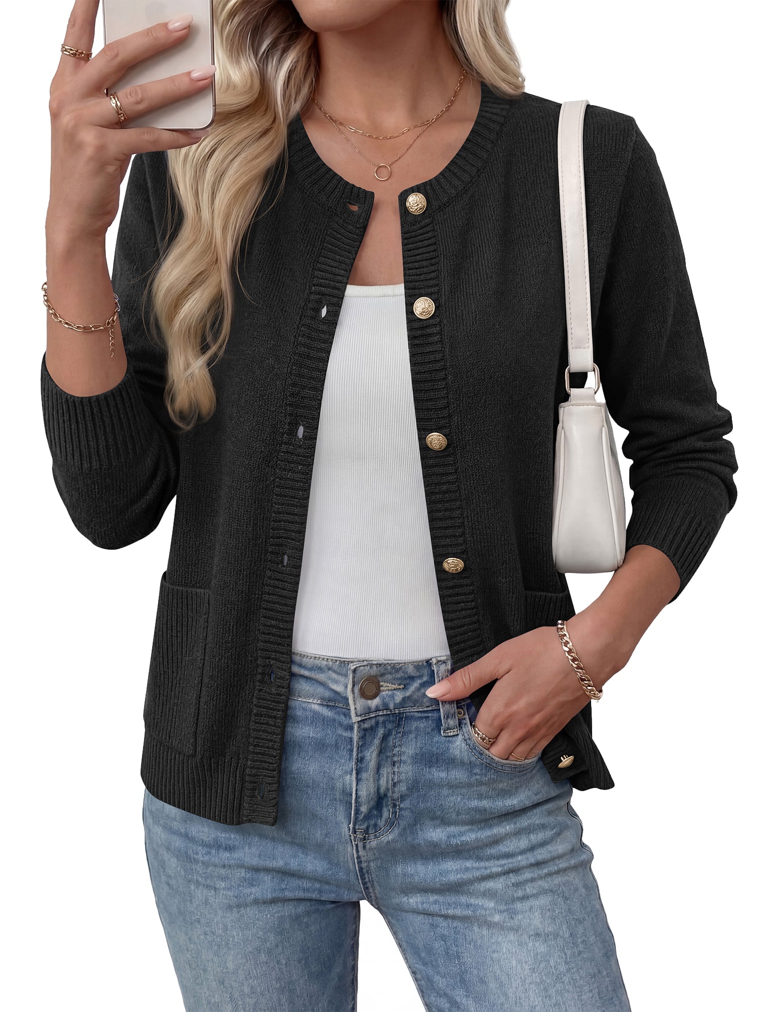 BTFBM Cropped Cardigan Sweaters for Women 2026 Fall Clothes Long Sleeve Button Open Front Knit Lightweight Sweater
