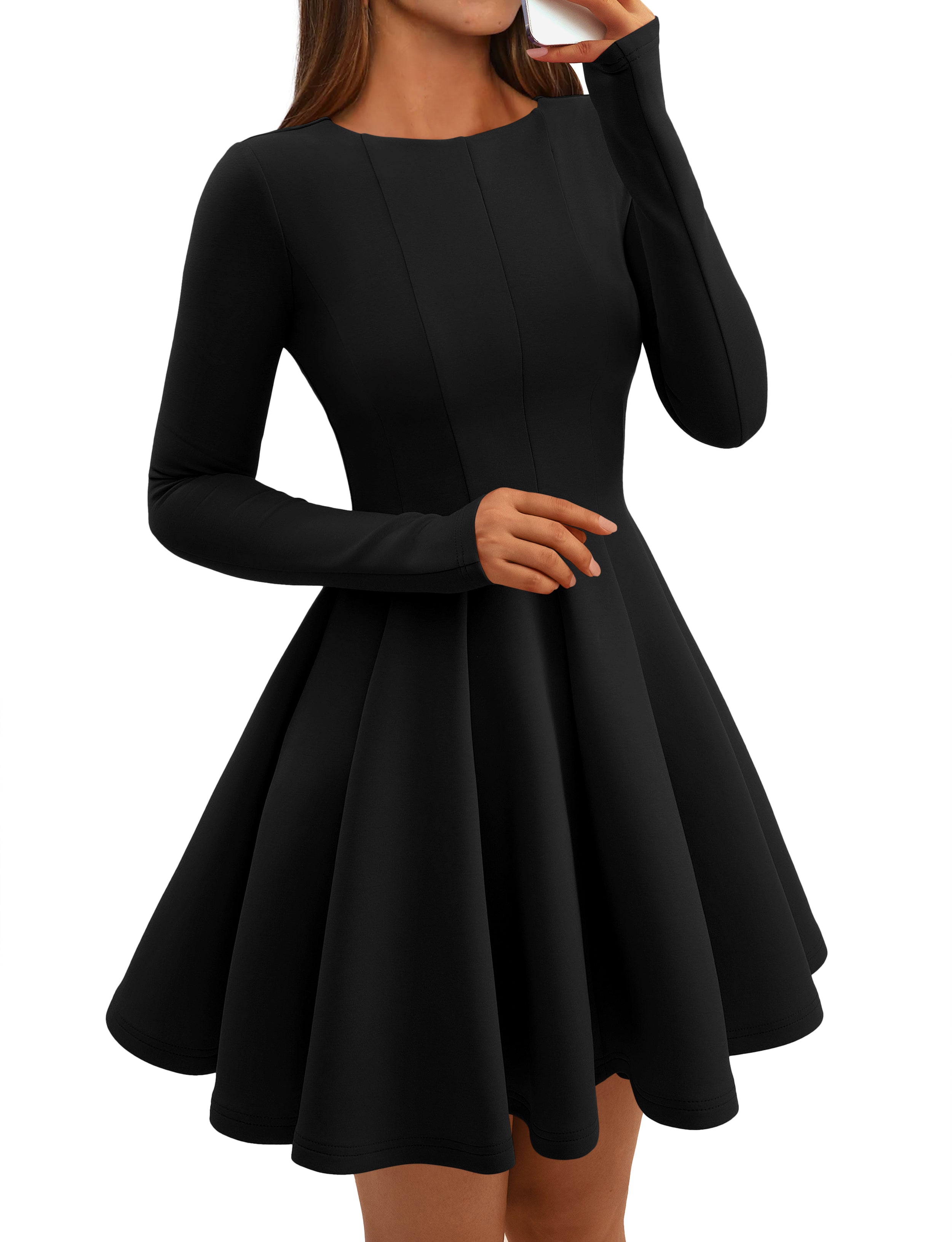 BTFBM Summer Dresses For Women 2026 Long Sleeve High Waist Pleated Flowy A Line Party Wedding Guest Dress Business Casual