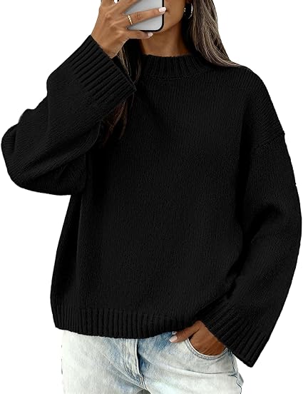 BTFBM Sweaters for Women Crewneck Long Sleeve Loose Knit Pullover  Ribbed Design, Drop Shoulder, Casual Oversized Sweater, Fashion Clothing, Fall Outfits, Winter Clothes, Daily Wear