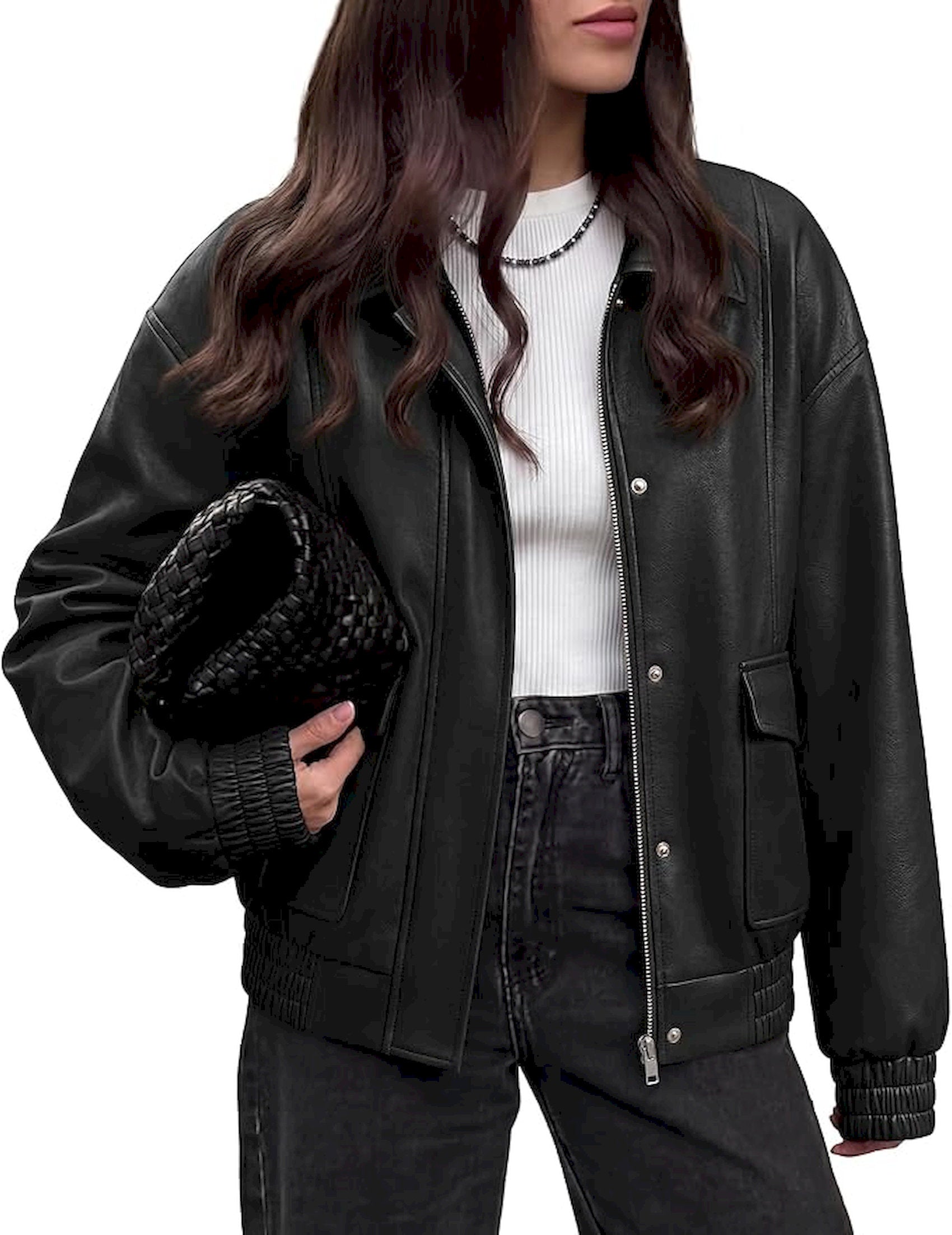 BTFBM Faux Leather Jacket Women Fall Clothes 2026   | Long Sleeve, Bomber Jackets, Snaps, Pockets, Oversized, Zip Up Motorcycle Outerwear, Airport, Going Out Outfits, Winter Coat