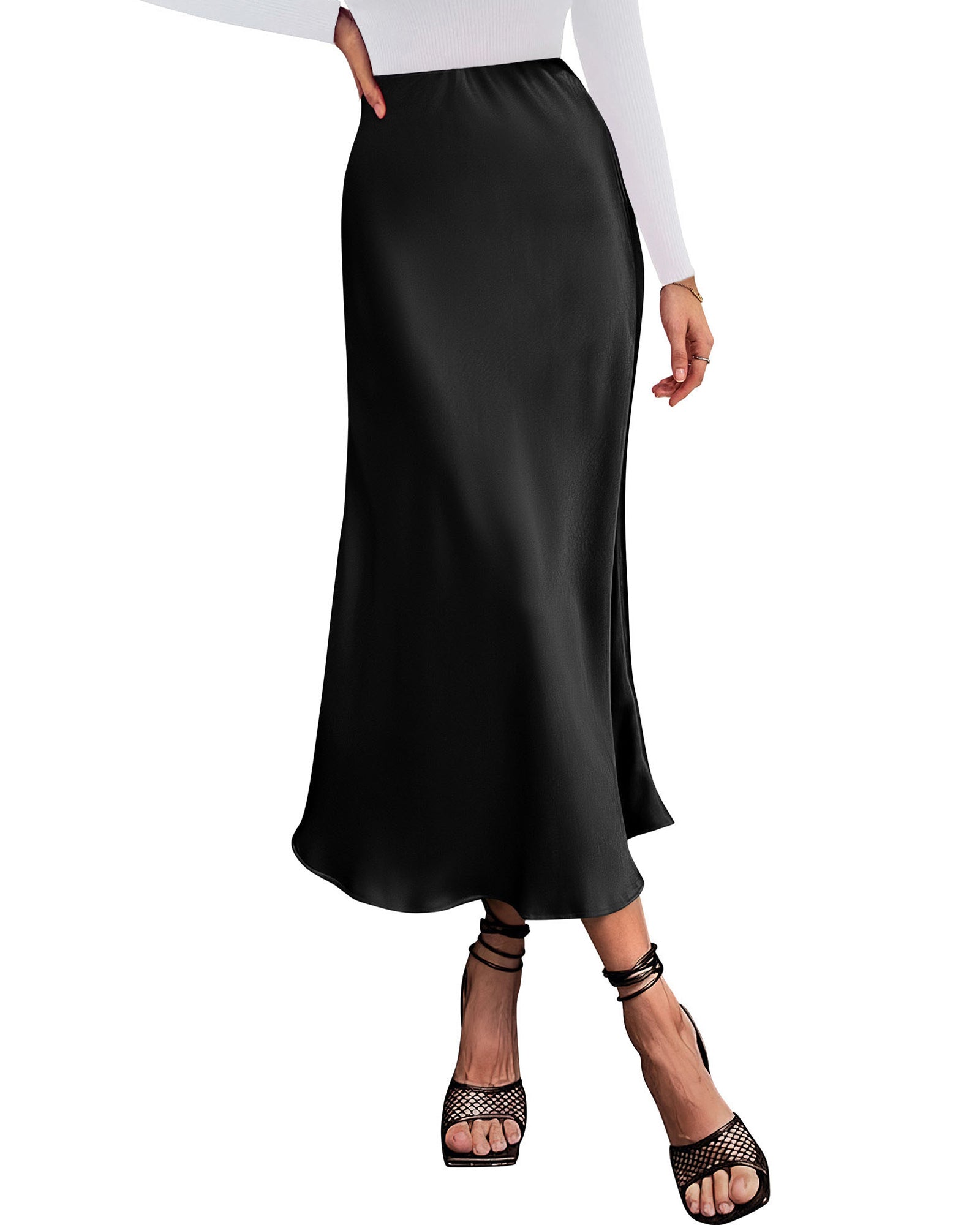 BTFBM 2026 Womens Spring Summer Long Satin Skirt Silk Elegant High Waist Cocktail Party Wedding Flowy A-Line Midi Skirts