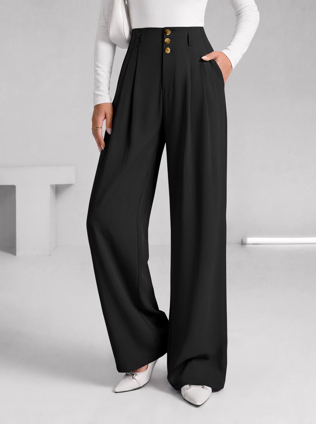 BTFBM Wide Leg Dress Pants Women Business Casual Outfits | Elastic High Waisted Palazzo Pants, Button Zip Up Closure, Pleated Office Work Trousers With Pockets, Fall Fashion 2026