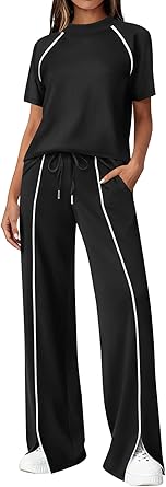 BTFBM Casual Two Piece Sets For Women Summer Outfits Solid Matching Sweatsuit Lounge Set Wide Leg Pants Workout