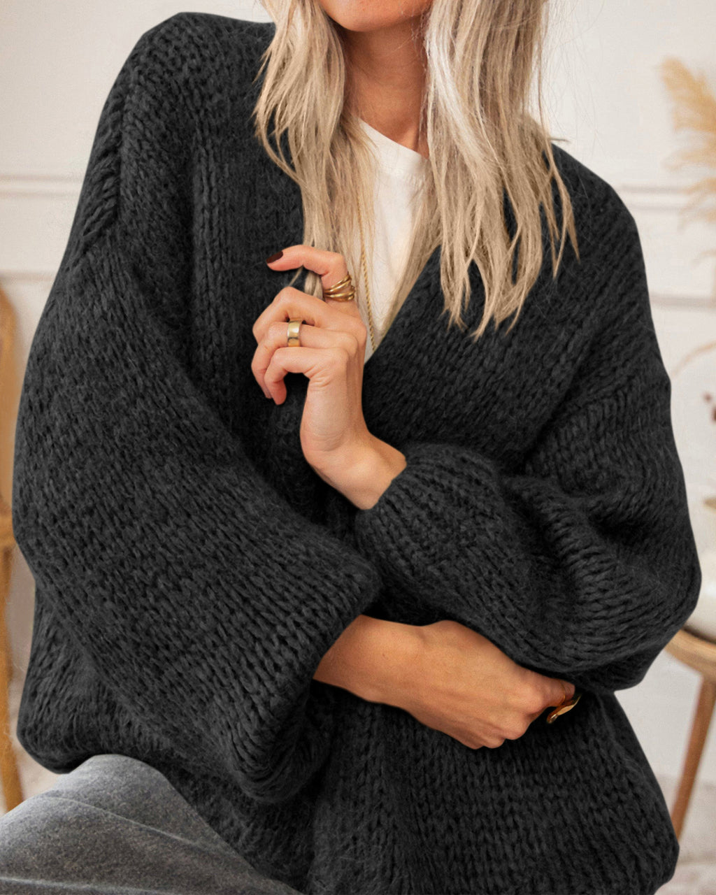 BTFBM Cardigan Sweaters for Women Fall Fashion Clothes 2026 | No Button No Pocket Design, Chunky Knit Open Front Cardigans, Ribbed Cuff Long Sleeve Sweater, Loose Winter Coat Clothing