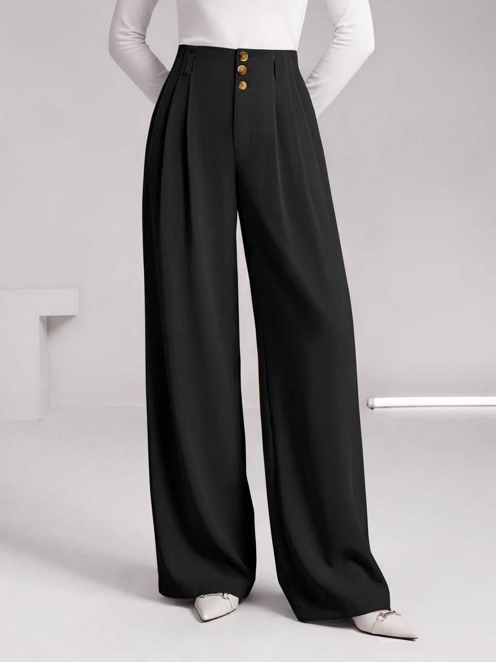 BTFBM Wide Leg Dress Pants Women Business Casual Outfits | Elastic High Waisted Palazzo Pants, Button Zip Up Closure, Pleated Office Work Trousers With Pockets, Fall Fashion 2026